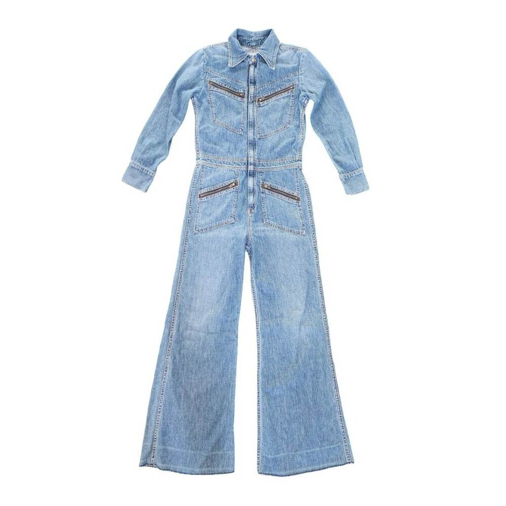 Citizens of Humanity Farrah 70s Blue Denim Jumpsuit XS 100% Cotton Flare Leg - Picture 2 of 10